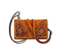 ARIAT Women's Sierra Leather Crossbody Clutch - Hand-Tooled Western Wallet with Adjustable Strap, Tan, One Size