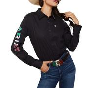 ARIAT Women's Team Kirby Stretch Shirt, Black W/Mexico Flag Emb, XL