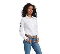 ARIAT Women's Team Kirby Stretch Shirt, White W/Leopard Logo, M
