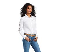 ARIAT Women's Team Kirby Stretch Shirt, White W/Leopard Logo, S