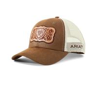ARIAT Women's Trucker Cap with Leather Floral Patch and Snapback Closure (Brown)