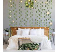 ARIATI 12-Pack Artificial Ivy Garland with 2 x 80 LED String Lights 10m Each - Fake Plants Vine Hanging Garland for Home, Kitchen, Garden, Office, Wedding - Green Wall Decor