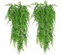 ARIATI 2 Pack Artificial Fern Hanging Plants fake hanging plant Ivy Plastic plants Persian Rattan Faux Vine Greenery Home Decor for Indoor Outdoor, Living Room,Garden, Bedroom, Wall, Wedding Decor