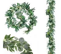 ARIATI 2 Pack Greenery Garlands 13Ft Artificial Eucalyptus Garland with Willow Leaves Faux Silver Dollar Leave Vines for Wedding Arch Table Centerpieces Stairway Party Backdrop Doorframe Décor