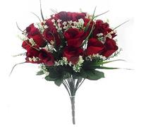 ARIATI 42cm Artificial Roses Gyp & Foliage, 24 Realistic Touch Red Rose Heads, Single Stem for Indoor Outdoor Events, Wedding, Home, Bridal Shower, Valentine, Garden, Grave Decor Fake Flower Bush