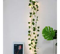 ARIATI 6.5ft Artificial Ivy Garland with 20 LED Lighs, Fake Vines Green Leaves Plants for Halloween Xmas Trees Garden Office Wedding Party Wall Lighting Hanging Decoration