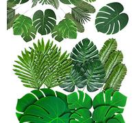 ARIATI 60 pieces of fake leaves, tropical palm leaves, monstera leaves, artificial leaves for safari parks, Hawaiian dinosaurs, banquet table decoration, wedding and birthday themed parties