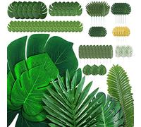 ARIATI 70 Pieces 10 Kinds Tropical Artificial Palm Jungle Leaves with Stems Faux Monstera Safari Leaves Plant Simulation Beach Birthday Jungle Hawaiian Baby Shower Luau Party Wedding Decorations