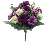 ARIATI Artificial Flowers 41cm Spikey Mum Chrysanthemum Large Mix Bush Lilac Purple & Cream Flowers for Graves, Home Decor, Valentine, Garden Wedding Party Floral Decoration