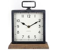 ARIATI Black Metal Handle Mentel Clock on Wood Base Distressed Square London Mantle Retro Vintage Style Mantel Clock - Traditional Classic Design