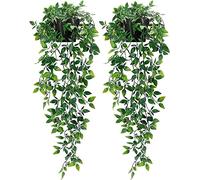 ARIATI FEJKA Pack of 2 Artificial Green Hanging Potted Trailing Plant for Indoor and Outdoor Use - Fake Potted Plants Shelf Wall Decor