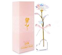 ARIATI Galaxy Colorful Rose Enchanted Rainbow Flower Gift with Heart Base for Mum - Best Presents from Daughter & Son for Mother's Day, Birthday, Anniversary - Ideal for Women, Wife, Girl, Grandma