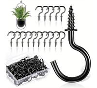 ARIATI Pack of 16 pcs Cup Hooks Screw - 2.9 Inch Metal Ceiling Hooks with PVC Plastic Vinyl Coating Black Screw in Hooks for Hanging Plants, Cups, Lights, Kitchen Utensils