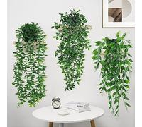 ARIATI Set of 3 Decorative Artificial Hanging Plants with Pots Fejka Artificial Plant Eucalyptus Fake Vine Hanging Leaves Decorative Home Garden Shelf Wall Decoration