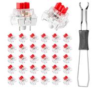 Aribliseza Buttons, 50 Pieces Keyboard Switches & Switch Keyboard, 3 Pin Red Clicker Push Switch, Replacement for Gaming Keyboards, Dustproof with Key Puller