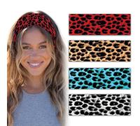 Aribliseza Cheetah Print Headband, Set of 4, Leopard Headbands for Women in 4 Colours (Red, Brown, White-Grey, Blue), Elastic Headbands for Sport and Leisure