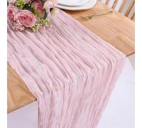 Aribliseza Dusty Pink Table Runner, 35x120 Inches Tulle Fabric, 1 Piece Boho Rustic Tablecloth for Weddings, Spring, Easter, Baby Showers and Wedding Parties