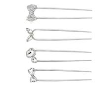 Aribliseza French Pin, 4 Pieces, U-Shaped Metal Hair Pins with Pearls & Bow, 14 cm in Gold Silver Black, Elegant Bridal Hair Jewellery for Wedding, Suitable for All Hair Types