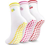 Aribliseza Pilates Socks, 3 Pairs Non-Slip Yoga Socks & Anti-Slip Grip Socks for Women, Grippy Pilates and Ballet Workout Socks Made of Cotton for Ladies