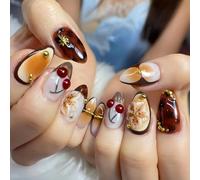 Aribliseza Press On Nails, Set of 24, Gradient Leopard French Press On Nails, Medium Almond Full Cover, Glossy Acrylic Fake Nails for Women, Adhesive Nails for Manicure