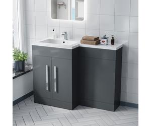 Aric 1100mm LH Freestanding Grey Vanity, WC Unit & Basin Flat Pack