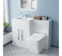 Aric 1100mm LH White Vanity with BTW Toilet, WC Unit & Resin Basin Flat Pack