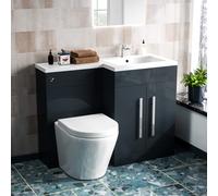 Aric 1100mm RH Freestanding Grey Vanity with BTW Rimless Toilet, WC & Basin Flat Pack