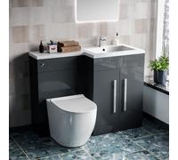 Aric 1100mm RH Freestanding Grey Vanity with BTW Toilet, WC & Basin - Flat Pack