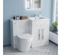 Aric 1100mm RH Freestanding White Vanity with BTW Rimless Toilet, WC & Basin