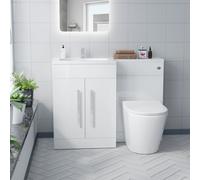 Aric LH 1100mm Vanity Basin Unit, WC Unit & Ellis Back To Wall Toilet White