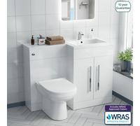 Nes Home Aric RH 1100mm Vanity Basin Unit, WC Unit & Welbourne Back To Wall Toilet White