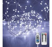 Ariceleo Fairy Lights 10M. 100 LED USB Twinkle String Lights - Copper Wire, Remote & Timer, 8 Modes, Waterproof, Cool White Starry Lights for Party, Wedding, Christmas (1 Pack)
