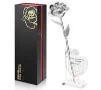 Ariceleo Gold Dipped Infinity Rose Last Forever Flower Decor, Birthday Gift for Women in Her Birthday Valentines Day Mothers Day, Resin Preserved Rose | Anniversary Present for Mom (Silver)