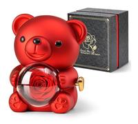 Ariceleo Romantic Teddy Bear with Preserved Rose - Hidden Jewelry Box and Heart-Shaped Necklace - Unique Gift for Her - Valentine's Day, Mother's Day, Weddings, Anniversaries, Bridal Showers (Red)