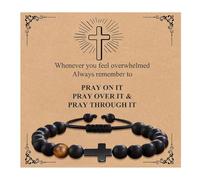 ARICHDUDE Christian Bracelet for Women Men,Cross Bible Bracelet with Inspirational Quote Card, Natural Stone Religious Jewelry Gifts for Christian (Pray on it)