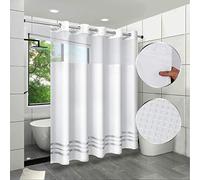 ARICHOMY Waffle Fabric Shower Curtain Set 250 GSM No Hook Removable Liner, Waterproof, Machine Washable 71 x 74 Inch, White