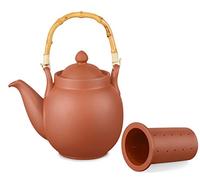 Aricola Clay Teapot Tenno 1.6 Litres with Clay Strainer and Bamboo Handle Hand-made, original