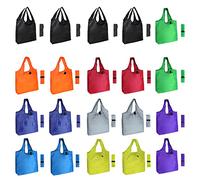 Aricsen 20 Pack Durable Colorful Folding Reusable Grocery Bags Handles Bulk Strong, Colored Eco Friendly Shopping Foldable Kitchen Large Washable Pocket Nylon, Polyester Color Cloth Fabric