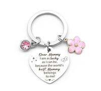 Aridantrp Mother's Keychain: 'Dear Mummy, I am as lucky as I can be, because the world's best mummy belongs to me' Keyring for Mummy Mum Mam Mom Mother Mama - Pink