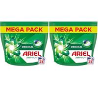 Ariel 3in1 PODS, Washing Liquid Laundry Detergent Capsules 38 Washes, Original, Stain and Odour Removal in 1 Wash, Fast Dissolving Even In Cold (Pack of 2)