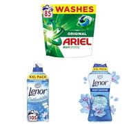 Ariel 4in1 PODS® 85ct + Lenor Outdoorable Fabric Conditioner 105 Washes, 1.47L, Spring Awakening + Lenor In-Wash Scent Booster 735g, Spring Awakening