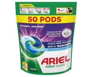 Ariel Allin1 PODS Liquid Detergent Capsules 50 Washes, Colour+, Stain Away Power from the First Wash, Even in Cold Water