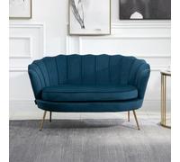 Ariel Blue Velvet Fabric 2 Seater Sofa with Gold Legs