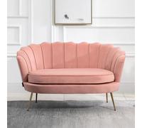Ariel Coral Velvet Fabric 2 Seater Sofa with Gold Legs