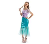 Ariel Costume for Women, Official Disney Princess Licensed Product by Disguise, Detailed Bodice with Silver Trim and Mesh Sleeves, Fishtail Skirt, UK 14-16