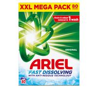 Ariel Fast Dissolving Washing Powder Laundry Detergent 4kg, 80 Washes, Original, Tough Stain Removal In 1 Wash, Instant Action Even In Cold