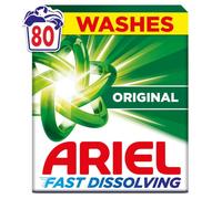Ariel Fast Dissolving Washing Powder Laundry Detergent 4kg, 80 Washes | 80 Washes, Original, Tough Stain Removal in 1 Wash, Instant Action Even in Cold