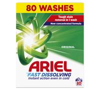Ariel Fast Dissolving Washing Powder Laundry Detergent 4kg, 80 Washes, Original, Tough Stain Removal In 1 Wash, Instant Action Even In Cold