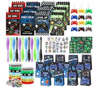 ARIEL-GXR 122 PCS Video Game Party Bag Fillers, Gaming Party Favours, Boys Party Bags with Gift Bags Silicone Bracelet Keychain Mini Notebook and Glow Temporary Tattoos, Goodie Bag Fillers for Kids