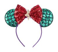Ariel Little Mermaid Sequin Minnie Mouse Inspired Alice Headband With Big 5" Sequin Top Bow Handmade